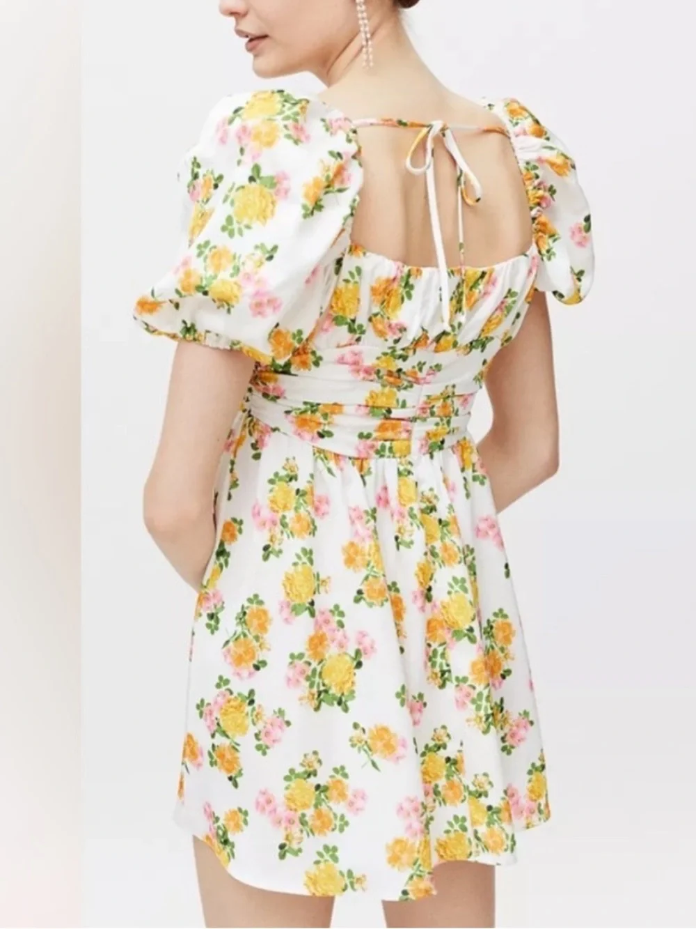 For Love And Lemons White Floral Puff Sleeve Mini Dress - Picture 4 of 4